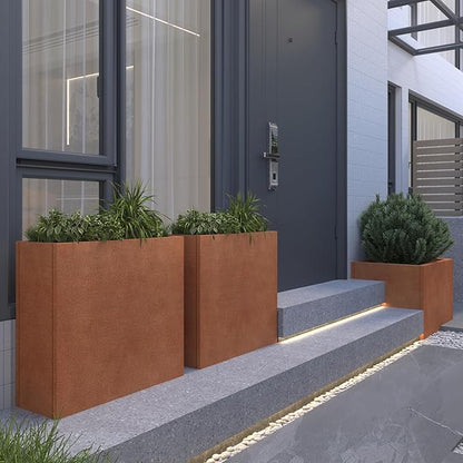 Corten Steel Rectangular Planter for Outdoor Plants 24" x 10" x 24" Rusted Metal Outdoor Planter Box Spliced Flower Box with Partitions for Outside,Indoor,Garden (Corten, 24 * 10 * 24)