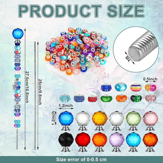 Tigeen 236 Pcs Garden Stake DIY Fairy Wand Plant Stake with 12 Colorful Crystal Stopper Top 12 Threaded Rod with 200 Large Hole Bead for Spring Summer Holiday Outdoor Decorations(Modern)