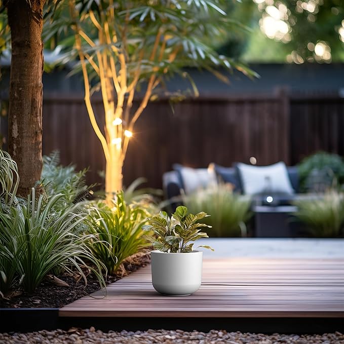 Kante Round Concrete Planter, 9 Inch Dia Classic-Style Large Pot with Drainage, White Finish with Painted Interior, for Indoor & Outdoor Plants, Home, Patio and Garden