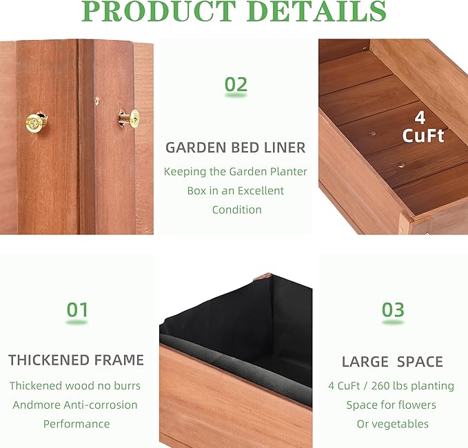 Raised Garden Bed with Legs, 40x20x31'', Solid Wood Elevated Planter Box for Outdoor Backyard Patio