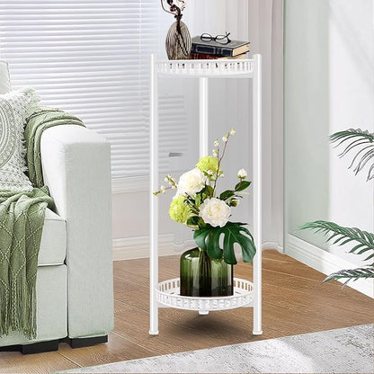 Plant Stand Indoor Outdoor, 30'' Tall Plant Stand, 2 Tier Metal Plant Shelf, Heavy Duty Display Rack White Flower Stands for Living Room, Corner, Deck
