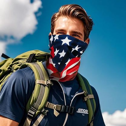 Bilymate USA Flag Cooling Neck Gaiter UPF 50+ Seamless bandana, Breathable Mesh holes Tube headwear bandana headband for Men & Women