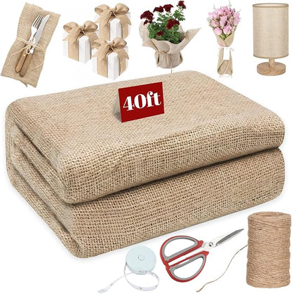 40" x 40 feet Burlap Fabric Roll, Burlap Tree Wrap, Natural Jute Garden Fabric for Outdoor Plant Cover, Weed Barrier Cloth, Landscaping, DIY Crafts, Gardening & Rustic Christmas Party Decor