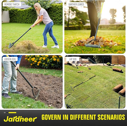 Jardineer Thatch Rake for Lawns, 61.4" Long Handle Manual Dethatcher with Adjustable Head, Metal Rake Heavy Duty for Dethatching, Dead Grass Removal, Garden Debris & Lawn Care Maintenance