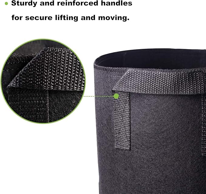 5-Pack 5 Gallon Plant Grow Bags, Heavy Duty Thickened Non-Woven Aeration Fabric Pots Container with Reinforced Handles for Gardening