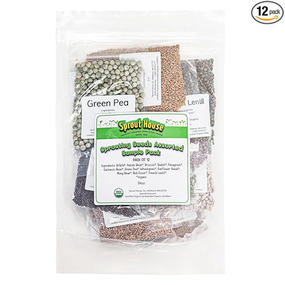 The Sprout House Variety Sample Pack -1.5 LBS of 12 Different Sprouting Seeds - Certified Organic and Non GMO - Includes 2oz of Each