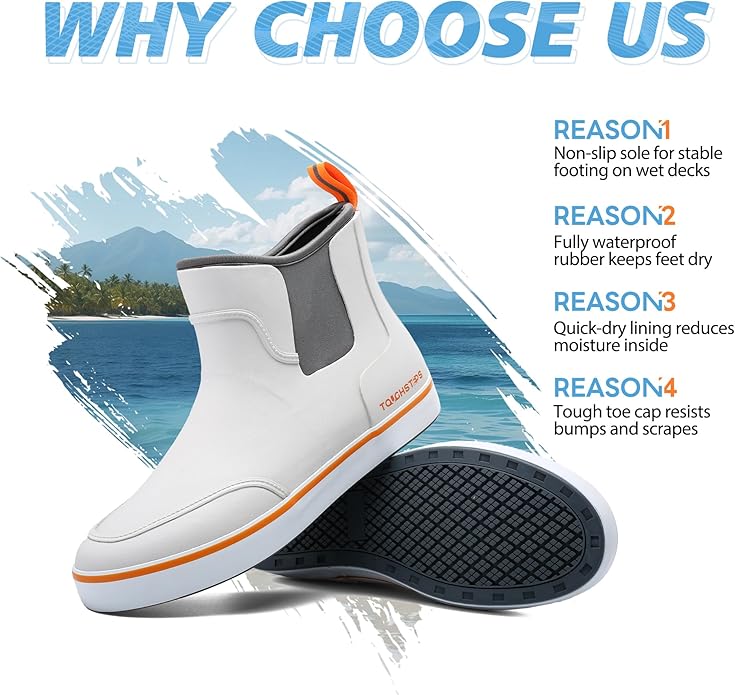 Men's Deck Boots for Fishing Waterproof ankle Rain Boots Non-Slip Neoprene Rubber water shoes for Boating Gardening Sailing Daily