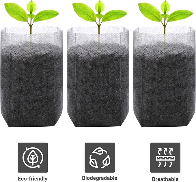 GREANER 400 PCS Nursery Bags - 5.5"x6.3", Biodegradable Plant Starter Bags, Thickened Non-Woven Biodegradable Plant Pots for Plant, Seedling, Garden, Flower, Vegetable, Indoors and Outdoor Use