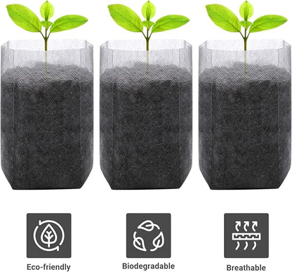 GREANER 400 PCS Nursery Bags - 5.5"x6.3", Biodegradable Plant Starter Bags, Thickened Non-Woven Biodegradable Plant Pots for Plant, Seedling, Garden, Flower, Vegetable, Indoors and Outdoor Use