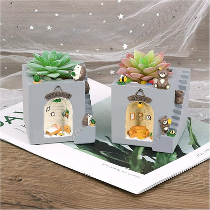 Segreto Creative Stairs Flower Pots Resin Planter Plants Vase with Drainage for Succulent Planting Pot(Hedgehog)