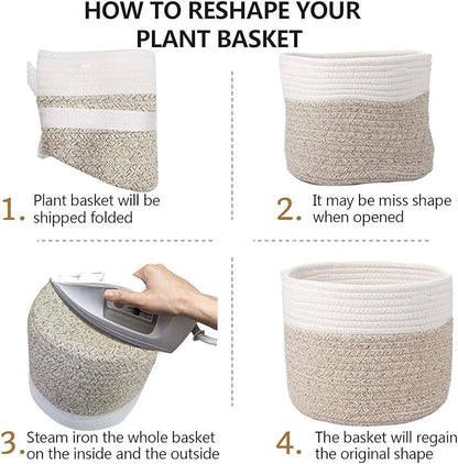 Cotton Rope Plant Basket Modern Woven Basket for 6" Flower Pot Floor Indoor Planters,Rustic Home Decor Storage Organizer H6 3/4" x W6 1/2"