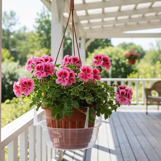 Curtis Wagner Plastics Hanging Basket Drip Pans (5-Pack) | Clear, Round (Diameter = 9" Base, 12" Top, 3.75" Depth) Hanging Plant Tray Saucer with Built-in Hooks & Water Catcher for Indoor & Outdoor