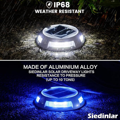 SIEDiNLAR Solar Driveway Lights Outdoor 16 LEDs 9 Modes, Dock Markers Deck Lights Waterproof Warning for Pathway Driveway Walkway Ground Step Yard Garden, RGB (1 Pack)