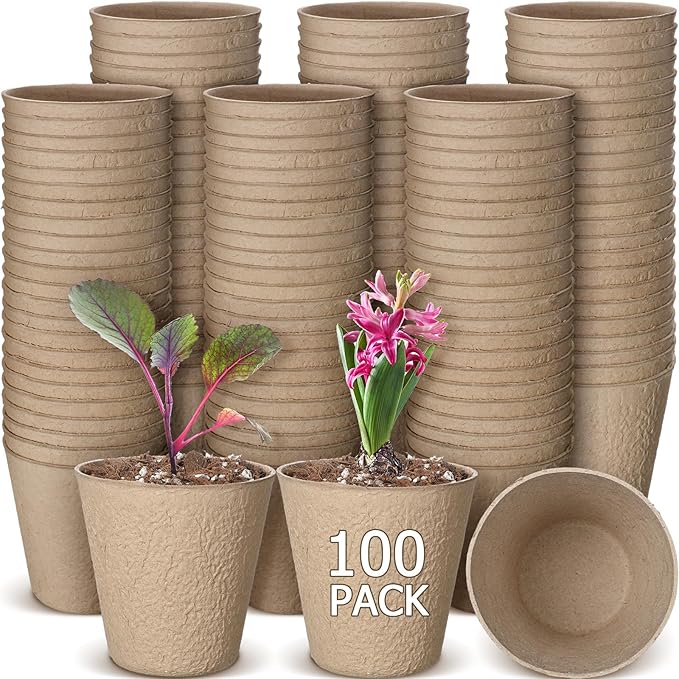 Lallisa 100 Pcs Peat Pots for Seedling 4 Inch Germination Nursery Pots for Plants Seed Starter Pots Planting Pot for Seeds of Vegetables Fruits Flowers Kitchen Garden Supplies