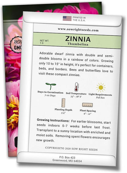 Sow Right Seeds - Dwarf Flower Seed Collection for Planting - Individual Packets of Zinnia Thumbelina, White Linen Poppy, Tetra Snapdragon, Dwarf Dahlia, and Sparky Marigold Non-GMO Heirloom Seeds