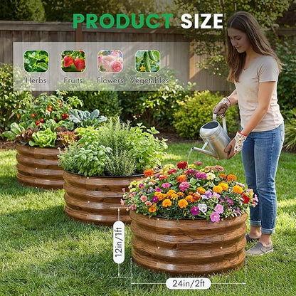 INNO STAG 3 Pcs Round Galvanized Raised Garden Bed — 2×2×1ft Planter Box Outdoor Raised Beds Kit for Gardening Vegetables, Fruits, Herbs, and Flowers, Grain