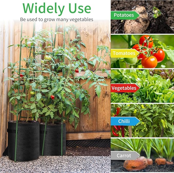 JJGoo 4 Pack Potato Grow Bags 10 Gallon with Flap, Heavy Duty Fabric with Handle and Harvest Window, Non-Woven Planter Pot Plant Garden Bags to Grow Vegetables Tomato, Black