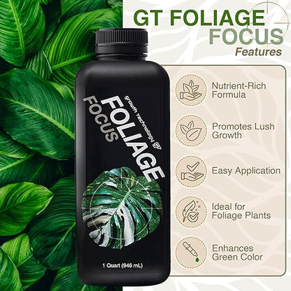 Growth Technology GT Foliage Focus - Liquid Indoor Plant Food for Houseplants, Tropical Plants, Aroids, Ferns and Palms – Concentrated Formula for Vibrant Leaves and Dense Foliage – 1 Quart (946 mL)