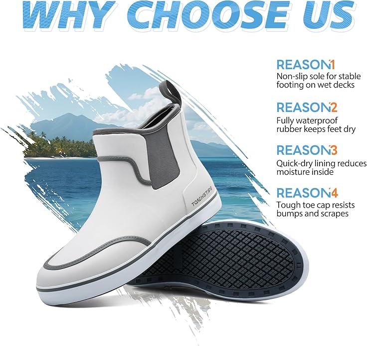 Men's Deck Boots for Fishing Waterproof ankle Rain Boots Non-Slip Neoprene Rubber water shoes for Boating Gardening Sailing Daily