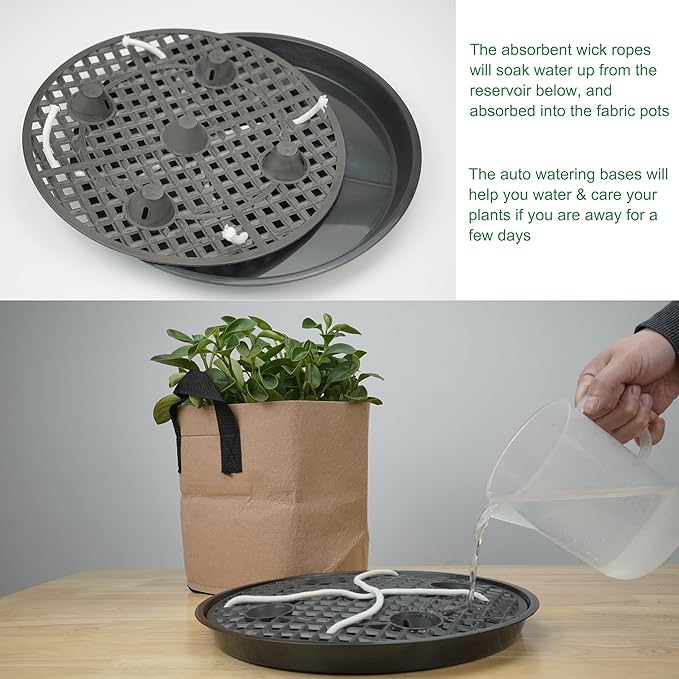8 Pack 16 inch Self Watering Base for Fabric Grow Bag, Self-watering Plastic Elevated Plant Saucer Stand, Automatic Watering Tray for Non-woven Planter Flower Pot Growth Tent Greenhouse Indoor Outdoor