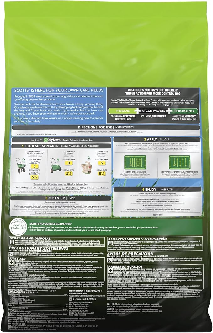 Scotts Turf Builder Triple Action for Moss Control, Moss Killer and Lawn Fertilizer, Covers Up to 4,000 sq. ft., 20 lbs.