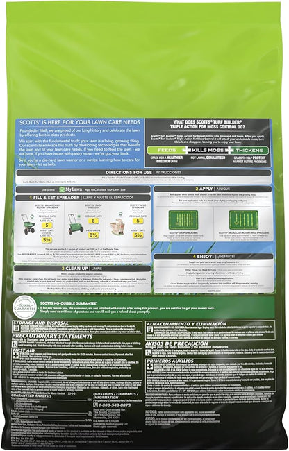 Scotts Turf Builder Triple Action for Moss Control, Moss Killer and Lawn Fertilizer, Covers Up to 4,000 sq. ft., 20 lbs.