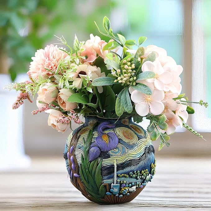 Starry Night Flower Pot Acolorful Art Resin Vase Unique Indoor and Outdoor Potted Plant Container for Home Balcony Decoration (1PCS)