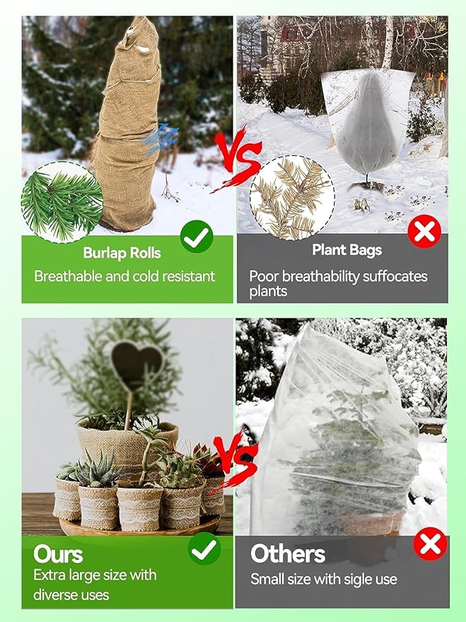 Burlap Plant Cover & Landscape Fabric - 40" x 12ft Roll - Natural Burlap for Weed Barrier, Frost Protection, Erosion Control, Garden & Landscaping Projects - Durable & Breathable Burlap Fabric
