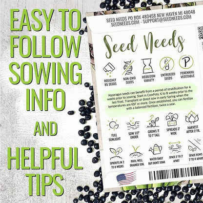 Seed Needs Asparagus Seeds for Planting Mary Washington Asparagus - Non-GMO Heirloom & Untreated Perennial Vegetable Seed to Plant an Outdoor Home Grown Garden (2 Packs)
