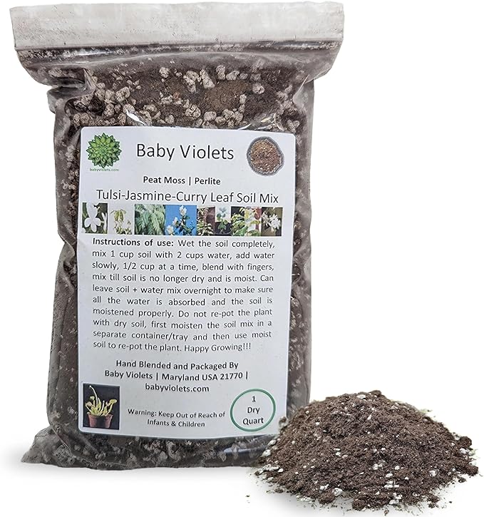Tulsi/Holy Basil/Curry Leaf/Jasmine Plant Potting Soil Mix (3 Cups / 1 Quart)