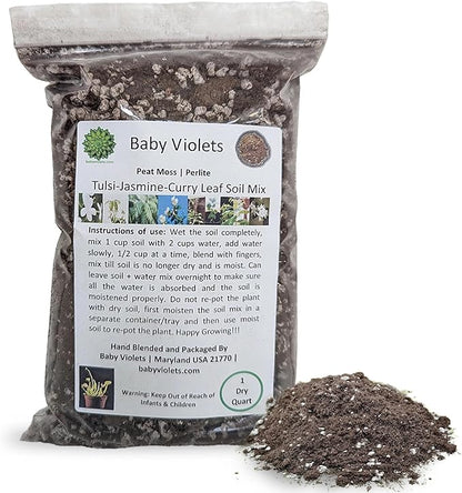 Tulsi/Holy Basil/Curry Leaf/Jasmine Plant Potting Soil Mix (3 Cups / 1 Quart)
