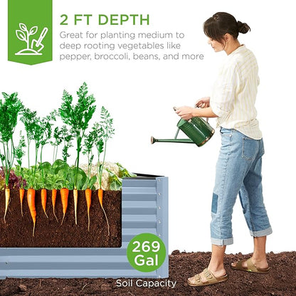 Best Choice Products 6x3x2ft Outdoor Metal Raised Garden Bed, Deep Root Box Planter for Vegetables, Flowers, Herbs, 269 Gallon Capacity, 100% Non Toxic Materials - Mist Blue