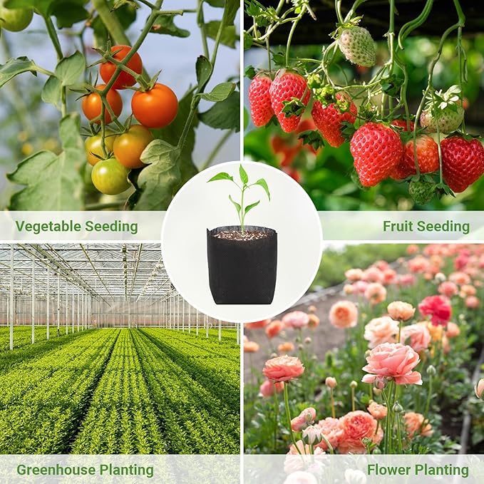 GREANER 100 PCS Nursery Bags, 6.3x5.7 Inch Biodegradable Seed Starter Pots, Plant Grow Bags for Plant, Tree, Flower, Seedling, Vegetables (Black)