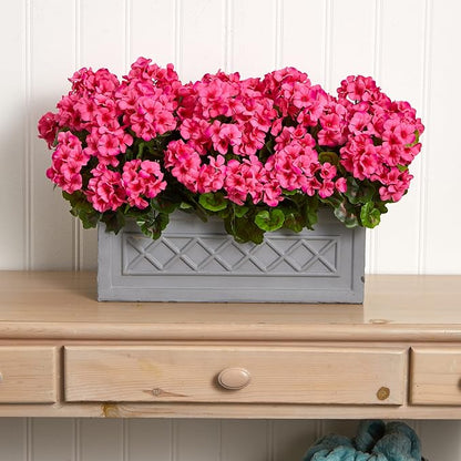 Nearly Natural 18in. Geranium Artificial Plant in Stone Planter UV Resistant (Indoor/Outdoor)
