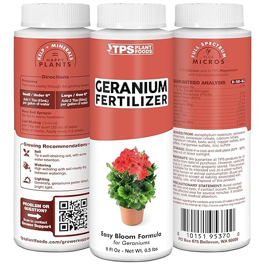 Geranium Fertilizer, Complete Grow and Flowering Liquid Geranium Plant Food, 8 oz (250mL)