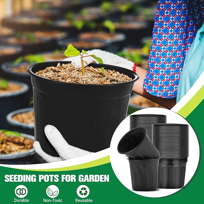 120 Pack 1 2 3 Gallon Plant Nursery Pots with 120 Plant Labels Thickened Flexible Plastic Pots for Plants Disposable Garden Pot Flower Container for Succulents Seedling Cuttings Transplanting