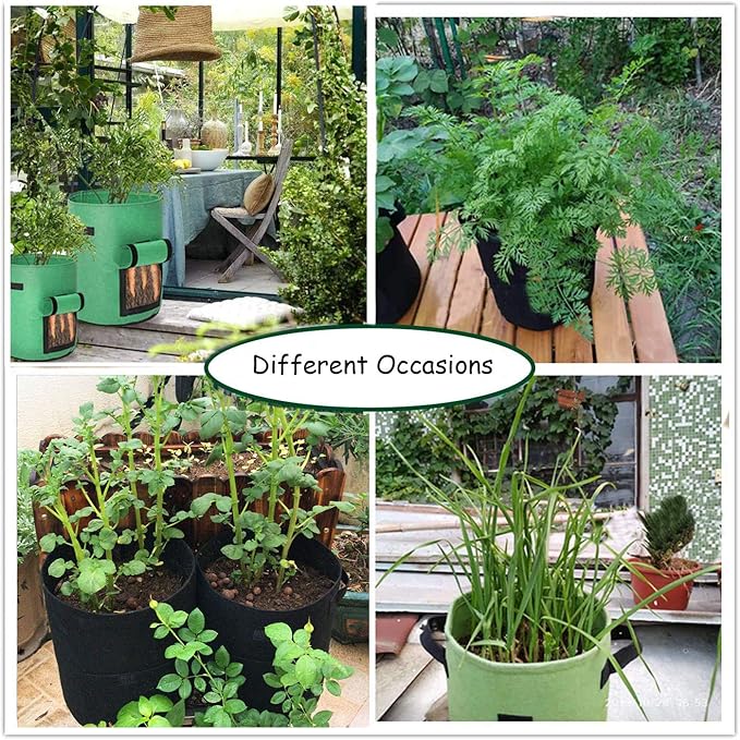 10 Gallon Potato Grow Bags, 2 Pack Planter Bags Breathable Non-Woven Fabric Grow Pot Garden Heavy Duty Plant growing Bags with Handles and Access Window Green