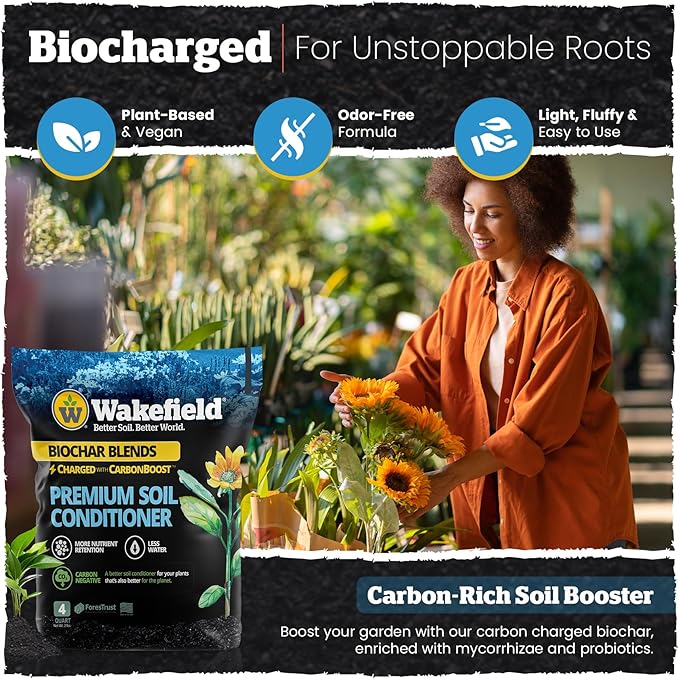 Wakefield Biochar with CarbonBoost for Gardens Succulents and Houseplants 4 Quarts