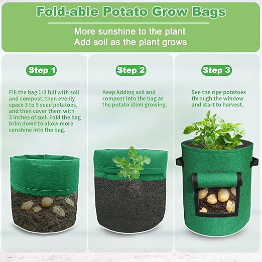 400G Thickest 5-Pack 10 Gallon Multi-Colored Potato Growing Bags, Potato Grow Bags with Plant Tags, Potato Bags for Growing Potatoes with Visual-able Harvest Window, Breathable Planter Bags