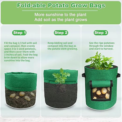 400G Thickest 5-Pack 10 Gallon Multi-Colored Potato Growing Bags, Potato Grow Bags with Plant Tags, Potato Bags for Growing Potatoes with Visual-able Harvest Window, Breathable Planter Bags