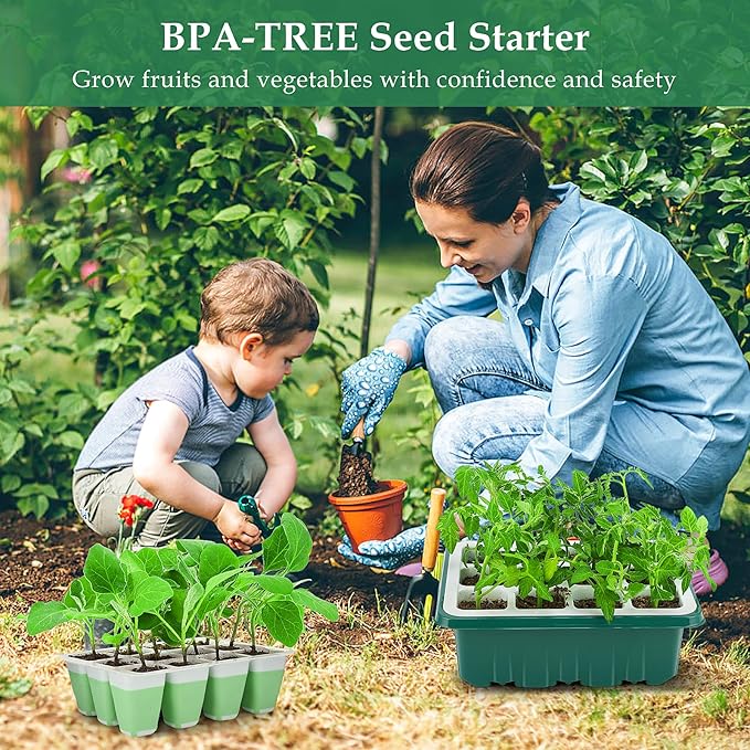 Seed Starter Tray, 24 Cells Indoor Seed Starter Kit, Flexible Silicone Designed Seedling Starter Trays, Germination Tray with Humidity Dome & Lids(4in Height), Reusable & Dishwasher Safe, BPA-FREE