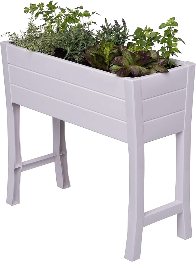 Nuvue Products 26020, 36" L x 15" W x 32" H, Polymer with Woodgrain Texture, White Elevated Garden Box