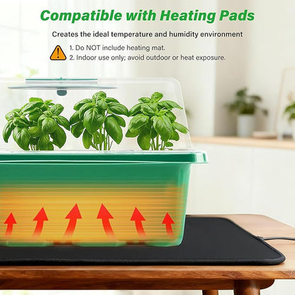 Bonviee 5-Pack Seed Starter Trays, Seed Starter Kit with Adjustable Humidity Dome and Base Indoor Greenhouse Mini Propagator for Seeds Growing Starting (12 Cells Per Tray, Green)