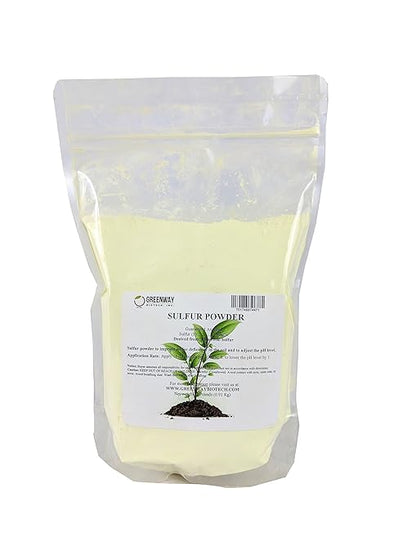 Greenway Biotech, Inc. Organic Sulfur Powder Fertilizer for Plants- Required to Lower pH & Increased Sulfur Deficiencies- Essential Nutrients for Plant Growth with Macronutrients (2 Pounds)