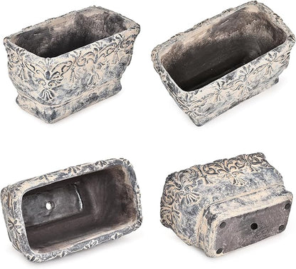 Sungmor 9.2 Inch Cement Plant Pot for Plants, Succulent Planter with Embossed Design, Vintage Concrete Flowerpots with Drainage Hole, Decorative Orchid Houseplant Pot Indoor Outdoor Plant Container