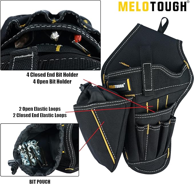 MELOTOUGH Drill Holster Impact Driver Holster with Bit Pouch Heavy Duty Impact Holster for Tool Belt