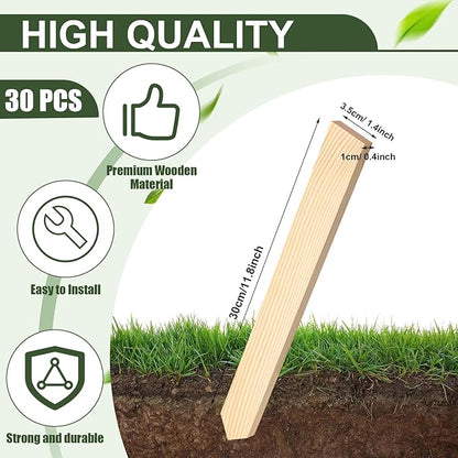 30 PCS Wooden Stakes 12 Inch Wood Survey Grading Stakes with Sharp Point Wooden Garden Stake Sign Posts Plant Support Stake for Silt Fence Baselines Backyard Boundaries Yard Farm