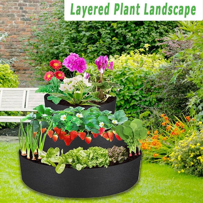 3 Tiered Strawberry Planter, Fabric Raised Garden Bed Non-Woven Laddered Planter Bag 8 Inch Deep Round Felt Planting Container for Growing Vegetables Herb Plant (3 Tiered)