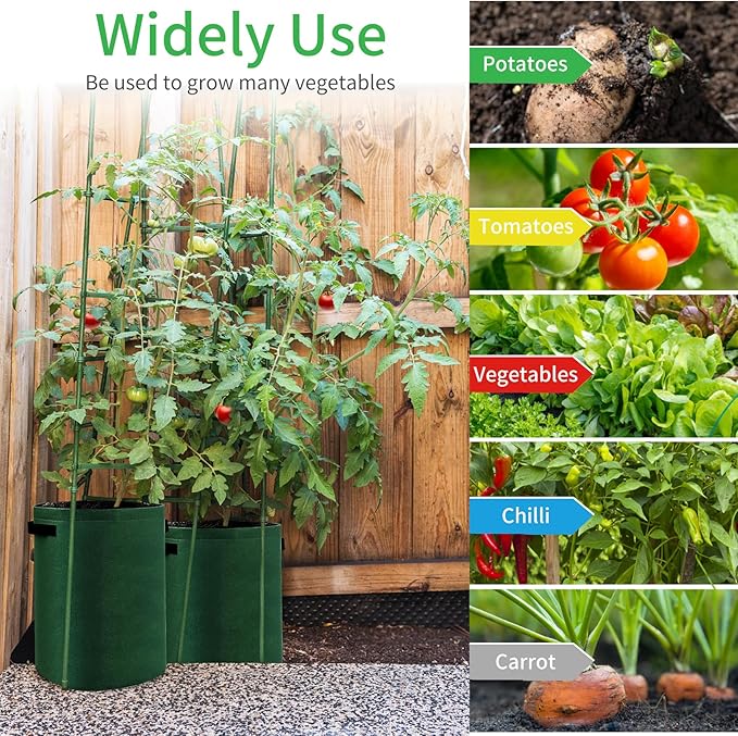 JJGoo 4 Pack Potato Grow Bags 10 Gallon with Flap, Heavy Duty Fabric with Handle and Harvest Window, Non-Woven Planter Pot Plant Garden Bags to Grow Vegetables Tomato, Blackish Green