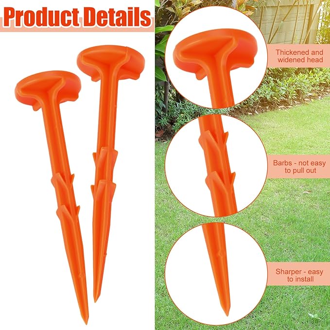Nuanchu 20 Pcs 5 Inch Low Profile Survey Stakes Hi-vis Garden Property Line Marker Stakes for Lawn Edges, Patios, Gardens, Paver Landscape Fabric Tarps Weed Barriers (Orange,5 x 1.5 Inches)